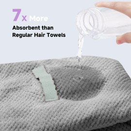 Netcken Extra Large Microfiber Hair Towel for Women,Super Soft Anti Frizz & Quick Dry for Curly Hair,Ultra Absorbent Hair Wrap Towels for Long,Thick,Wet Hair 24x42 Inches (Grey)
