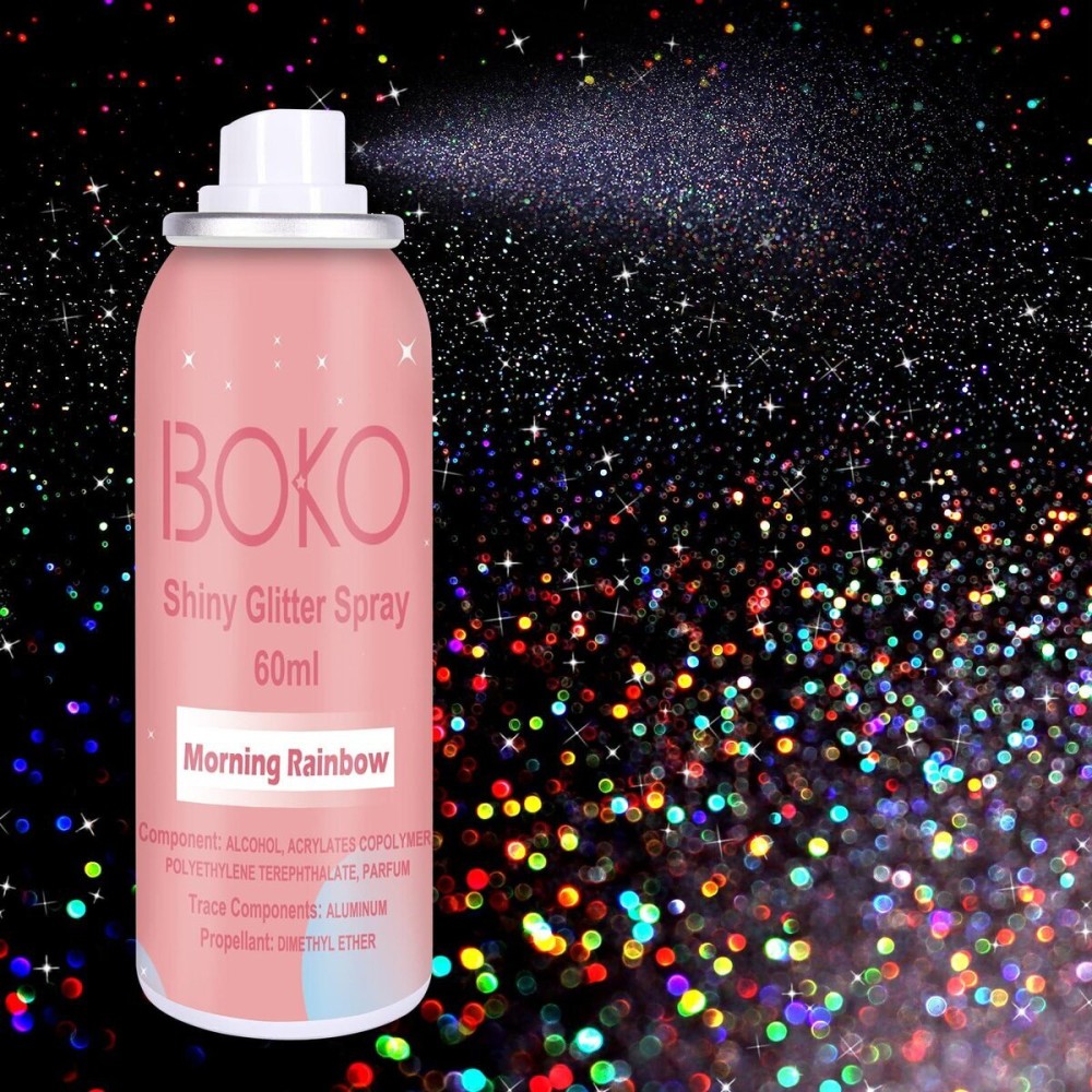Boko Body Glitter Spray, 60ML Holographic Silver Glitter Spray for Body Hair Clothes, Quick-Drying and Long-Lasting Glitter Hairspray Body Shiny for Festival Music Concert Party Rave Accessories Boko Body Glitter Spray, 60ML Holographic Silver Glitter Spray for Body Hair Clothes, Quick-Drying and Long-Lasting Glitter Hairspray Body Shiny for Festival Music Concert Party Rave Accessories