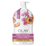 Olay Body Wash for Women, Fresh Radiance, Refreshing & Renewing, Made with Plant Based Cleansers, B3 Botanical Complex, For All Skin Types, Peach & Cherry Blossom Scent, 33 fl oz