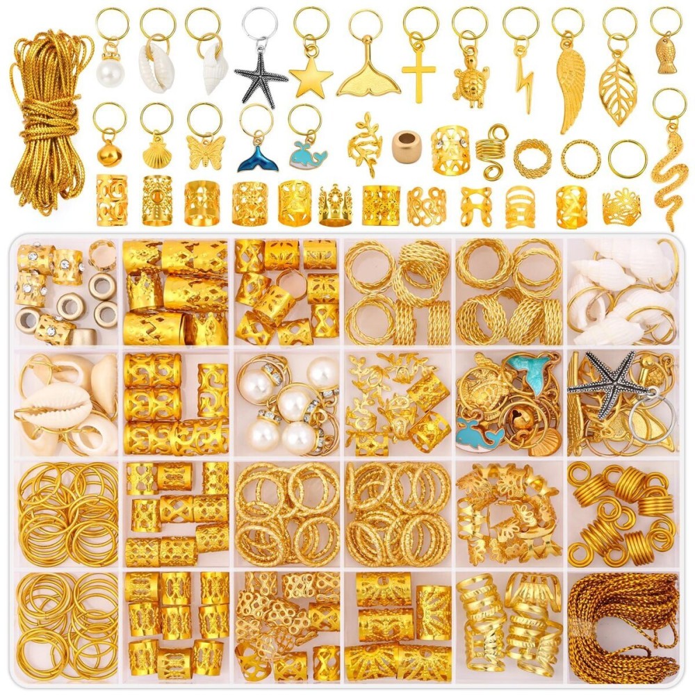 Qinzave 255 PCS Gold Hair Jewelry for Braids, 38 Styles Loc Jewelry Hair Charms for Women Men, Metal Gold Hair Cuffs Rings Clips for Dreadlock Accessories Hair Braids Jewelry Decorations(Gold) Qinzave 255 PCS Gold Hair Jewelry for Braids, 38 Styles Loc Jewelry Hair Charms for Women Men, Metal Gold Hair Cuffs Rings Clips for Dreadlock Accessories Hair Braids Jewelry Decorations(Gold)