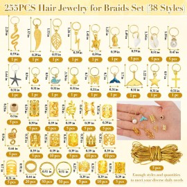 Qinzave 255 PCS Gold Hair Jewelry for Braids, 38 Styles Loc Jewelry Hair Charms for Women Men, Metal Gold Hair Cuffs Rings Clips for Dreadlock Accessories Hair Braids Jewelry Decorations(Gold) Qinzave 255 PCS Gold Hair Jewelry for Braids, 38 Styles Loc Jewelry Hair Charms for Women Men, Metal Gold Hair Cuffs Rings Clips for Dreadlock Accessories Hair Braids Jewelry Decorations(Gold)