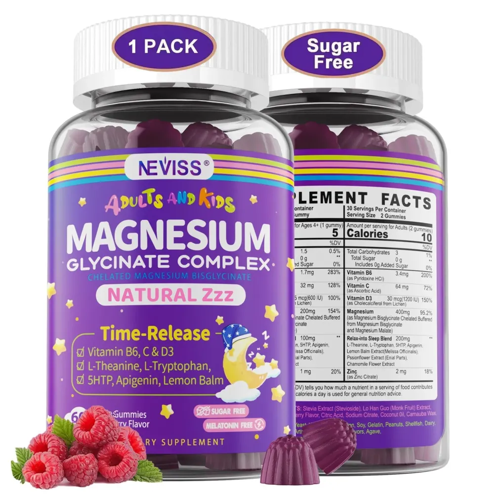 Magnesium Glycinate Gummies for Adults & Kids 4+, Sugar Free Magnesium Bisglycinate Supplement 400/200mg with B6D3, 5HTP, L-Theanine for Sleep & Relaxation, Brain, Muscle, Melatonin Free Gummies,1Pack Magnesium Glycinate Gummies for Adults & Kids 4+, Sugar Free Magnesium Bisglycinate Supplement 400/200mg with B6D3, 5HTP, L-Theanine for Sleep & Relaxation, Brain, Muscle, Melatonin Free Gummies,1Pack