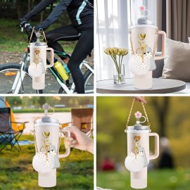 Velaco 11 PCS Accessories for Stanley Cup, Water Bottle Handle Strap for Stanley 30/40 oz tumbler with handle, including Straw Toppers, Silicone Cup Boot, Keychain Charms - White