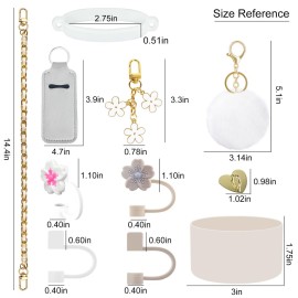 Velaco 11 PCS Accessories for Stanley Cup, Water Bottle Handle Strap for Stanley 30/40 oz tumbler with handle, including Straw Toppers, Silicone Cup Boot, Keychain Charms - White