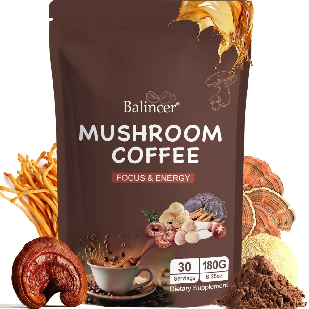 Mushroom Coffee Organic, 6 Adaptogenic Mushrooms (Lion\'s Mane, Cordyceps, Turkey Tail & Other) Mixed with Premium Instant Coffee for Focus, Energy, Immune and Gut Health Support, 30 Servings Mushroom Coffee Organic, 6 Adaptogenic Mushrooms (Lion\'s Mane, Cordyceps, Turkey Tail & Other) Mixed with Premium Instant Coffee for Focus, Energy, Immune and Gut Health Support, 30 Servings