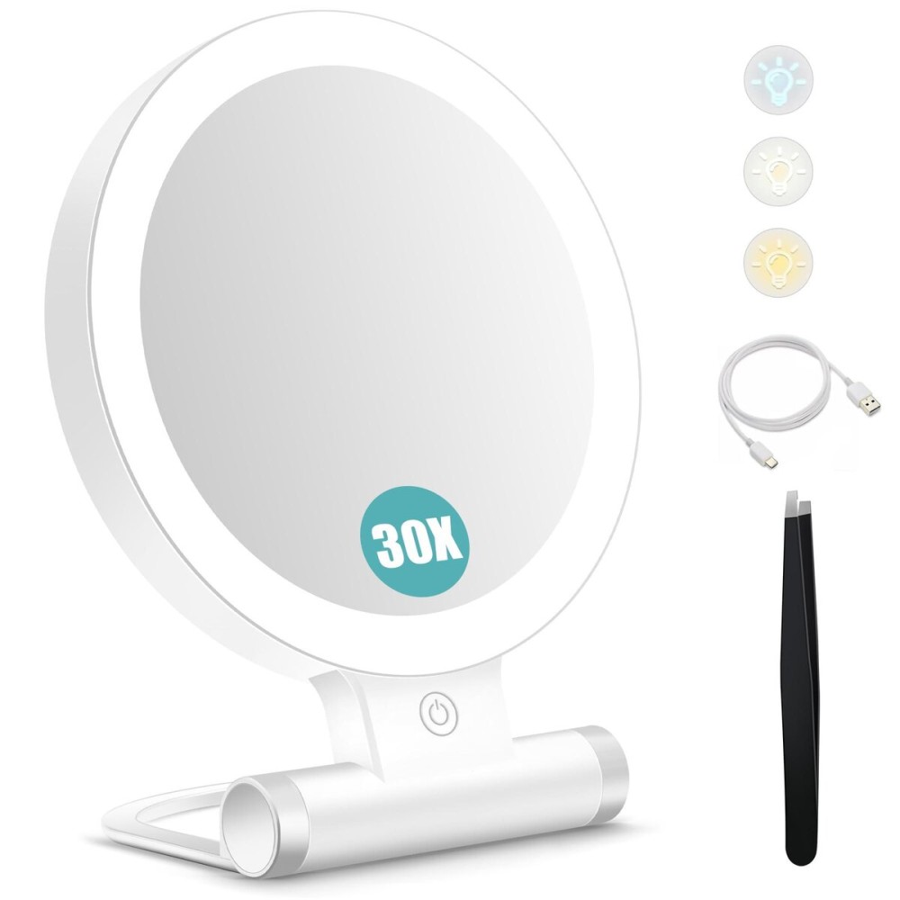 B Beauty Planet Magnifying Mirror with Light 30X, Double-Sided 1X/ 30X Magnifying Makeup Mirror with Tweezer, 2000mAh 3 Colour Modes with Adjustable Brightness,Foldable Compact Travel Mirror B Beauty Planet Magnifying Mirror with Light 30X, Double-Sided 1X/ 30X Magnifying Makeup Mirror with Tweezer, 2000mAh 3 Colour Modes with Adjustable Brightness,Foldable Compact Travel Mirror