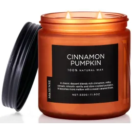 M&SENSE Cinnamon Pumpkin Fall Scented Candle, 11.6oz Natural Soy Wax Candles for Home Scented, 2 Wick Autumn Long Burning Candle, 70 Hours Burn Time, Jar Candle Gift for Men and Women