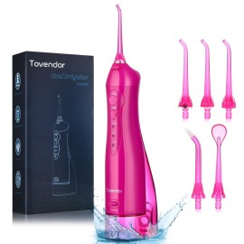 TOVENDOR Electric Water Dental Flosser Teeth Pick, Cordless Flossers Oral Irrigator IPX7 Waterproof 300ML Rechargeable Travel Water Teeth Cleaner with 5 Tips for Home Braces Care Gums Deep Cleaning