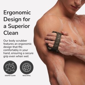 SILKLE Silicone Body Scrubber - Exfoliating Bath Brush and Skin Cleanser - Shower Sponge for Gentle Body Scrub and Wash - Silicone Scrubbing Care Tool for a Refreshed and Renewed You - Black SILKLE Silicone Body Scrubber - Exfoliating Bath Brush and Skin Cleanser - Shower Sponge for Gentle Body Scrub and Wash - Silicone Scrubbing Care Tool for a Refreshed and Renewed You - Black