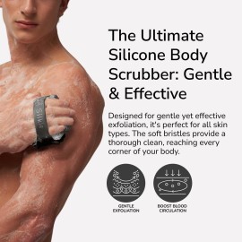 SILKLE Silicone Body Scrubber - Exfoliating Bath Brush and Skin Cleanser - Shower Sponge for Gentle Body Scrub and Wash - Silicone Scrubbing Care Tool for a Refreshed and Renewed You - Black SILKLE Silicone Body Scrubber - Exfoliating Bath Brush and Skin Cleanser - Shower Sponge for Gentle Body Scrub and Wash - Silicone Scrubbing Care Tool for a Refreshed and Renewed You - Black