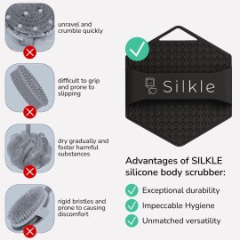 SILKLE Silicone Body Scrubber - Exfoliating Bath Brush and Skin Cleanser - Shower Sponge for Gentle Body Scrub and Wash - Silicone Scrubbing Care Tool for a Refreshed and Renewed You - Black SILKLE Silicone Body Scrubber - Exfoliating Bath Brush and Skin Cleanser - Shower Sponge for Gentle Body Scrub and Wash - Silicone Scrubbing Care Tool for a Refreshed and Renewed You - Black