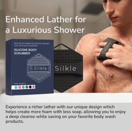 SILKLE Silicone Body Scrubber - Exfoliating Bath Brush and Skin Cleanser - Shower Sponge for Gentle Body Scrub and Wash - Silicone Scrubbing Care Tool for a Refreshed and Renewed You - Black SILKLE Silicone Body Scrubber - Exfoliating Bath Brush and Skin Cleanser - Shower Sponge for Gentle Body Scrub and Wash - Silicone Scrubbing Care Tool for a Refreshed and Renewed You - Black