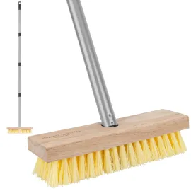 Floor Scrubber Brush with Long Handle for Deck Cleaning, 52\'\' Stiff Bristle Scrub Broom for Shower, Bathroom, Boat, Concrete, Carpet, Garage