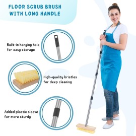 Floor Scrubber Brush with Long Handle for Deck Cleaning, 52\'\' Stiff Bristle Scrub Broom for Shower, Bathroom, Boat, Concrete, Carpet, Garage Floor Scrubber Brush with Long Handle for Deck Cleaning, 52\'\' Stiff Bristle Scrub Broom for Shower, Bathroom, Boat, Concrete, Carpet, Garage