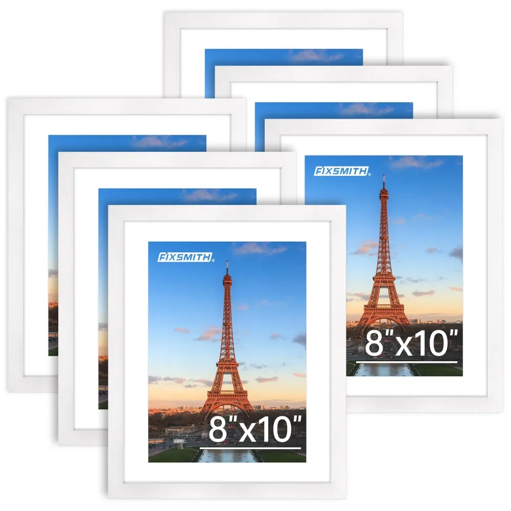 FIXSMITH 8x10 Picture Frame Bulk-6 Pack, Photo Frame with HD Plexiglass, Display Pictures 5x7 with Mat or 8x10 Without Mat, White Picture Frames Collage Wall Decor, Wall & Tabletop Picture Frames FIXSMITH 8x10 Picture Frame Bulk-6 Pack, Photo Frame with HD Plexiglass, Display Pictures 5x7 with Mat or 8x10 Without Mat, White Picture Frames Collage Wall Decor, Wall & Tabletop Picture Frames