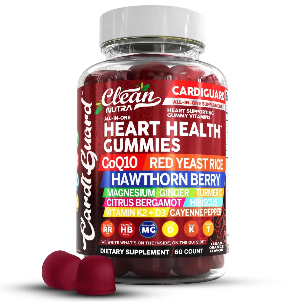 Clean Nutraceuticals Coq10 Gummies | Red Yeast Rice Hawthorn Berry Ginger Turmeric Citrus Bergamot Hibiscus Vitamin K2+D3 Magnesium Glycinate Cayenne Pepper Fenugreek Orange Flavor CardiGuard Clean Nutraceuticals Coq10 Gummies | Red Yeast Rice Hawthorn Berry Ginger Turmeric Citrus Bergamot Hibiscus Vitamin K2+D3 Magnesium Glycinate Cayenne Pepper Fenugreek Orange Flavor CardiGuard