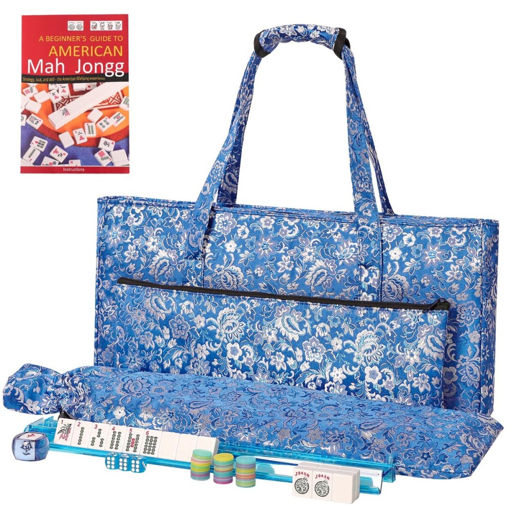 TIASUSAN American Mahjong Game Set, 166 White Tiles, Dark Blue Bag with Entire Accessories, 4 All-in-One Rack/Pushers, Mahjong Tiles Set TIASUSAN American Mahjong Game Set, 166 White Tiles, Dark Blue Bag with Entire Accessories, 4 All-in-One Rack/Pushers, Mahjong Tiles Set