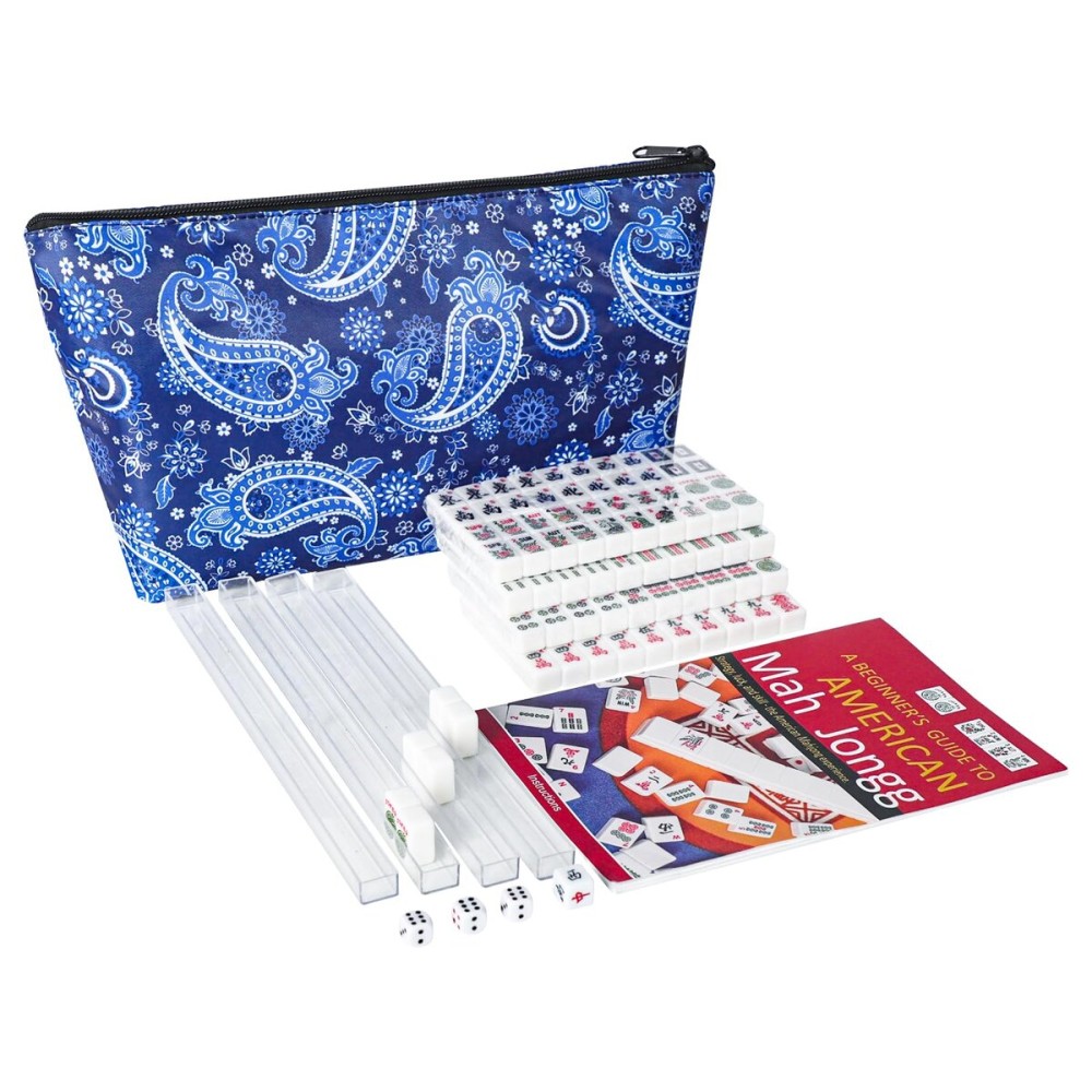 TIASUSAN Travel Mini American Mahjong Set, Mahjong Game Set with 166 White Tiles (0.8), Complete Set with 4 Racks, and Thickened Blue Printed Mah-Jongg Tiles Bag, Portable Travel Mahjongg Set TIASUSAN Travel Mini American Mahjong Set, Mahjong Game Set with 166 White Tiles (0.8), Complete Set with 4 Racks, and Thickened Blue Printed Mah-Jongg Tiles Bag, Portable Travel Mahjongg Set