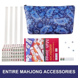 TIASUSAN Travel Mini American Mahjong Set, Mahjong Game Set with 166 White Tiles (0.8), Complete Set with 4 Racks, and Thickened Blue Printed Mah-Jongg Tiles Bag, Portable Travel Mahjongg Set TIASUSAN Travel Mini American Mahjong Set, Mahjong Game Set with 166 White Tiles (0.8), Complete Set with 4 Racks, and Thickened Blue Printed Mah-Jongg Tiles Bag, Portable Travel Mahjongg Set