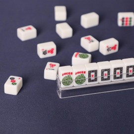 TIASUSAN Travel Mini American Mahjong Set, Mahjong Game Set with 166 White Tiles (0.8), Complete Set with 4 Racks, and Thickened Blue Printed Mah-Jongg Tiles Bag, Portable Travel Mahjongg Set TIASUSAN Travel Mini American Mahjong Set, Mahjong Game Set with 166 White Tiles (0.8), Complete Set with 4 Racks, and Thickened Blue Printed Mah-Jongg Tiles Bag, Portable Travel Mahjongg Set