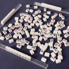 TIASUSAN Travel Mini American Mahjong Set, Mahjong Game Set with 166 White Tiles (0.8), Complete Set with 4 Racks, and Thickened Blue Printed Mah-Jongg Tiles Bag, Portable Travel Mahjongg Set TIASUSAN Travel Mini American Mahjong Set, Mahjong Game Set with 166 White Tiles (0.8), Complete Set with 4 Racks, and Thickened Blue Printed Mah-Jongg Tiles Bag, Portable Travel Mahjongg Set