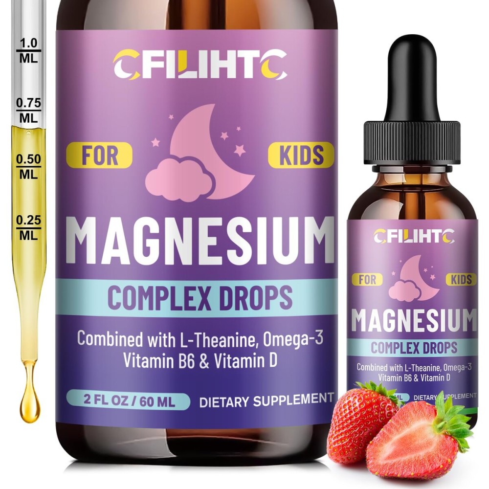 Kids Magnesium Liquid Drops-Magnesium Glycinate Liquid for Kids Supplement-w/L-theanine, Omega-3, Vitamin B6, D3 - for Sleep, Relaxation, Brain, Bones - 2 Fl Oz Children\'s Calm, Strawberry Flavor Kids Magnesium Liquid Drops-Magnesium Glycinate Liquid for Kids Supplement-w/L-theanine, Omega-3, Vitamin B6, D3 - for Sleep, Relaxation, Brain, Bones - 2 Fl Oz Children\'s Calm, Strawberry Flavor