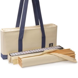Yellow Mountain Imports American Mahjong Set, Harbor Tide with Beige and Blue Canvas Tote Bag - 4 All-in-One Racks with Pushers, Wright Patterson Scoring Coins, Dice, & Wind Indicator Yellow Mountain Imports American Mahjong Set, Harbor Tide with Beige and Blue Canvas Tote Bag - 4 All-in-One Racks with Pushers, Wright Patterson Scoring Coins, Dice, & Wind Indicator
