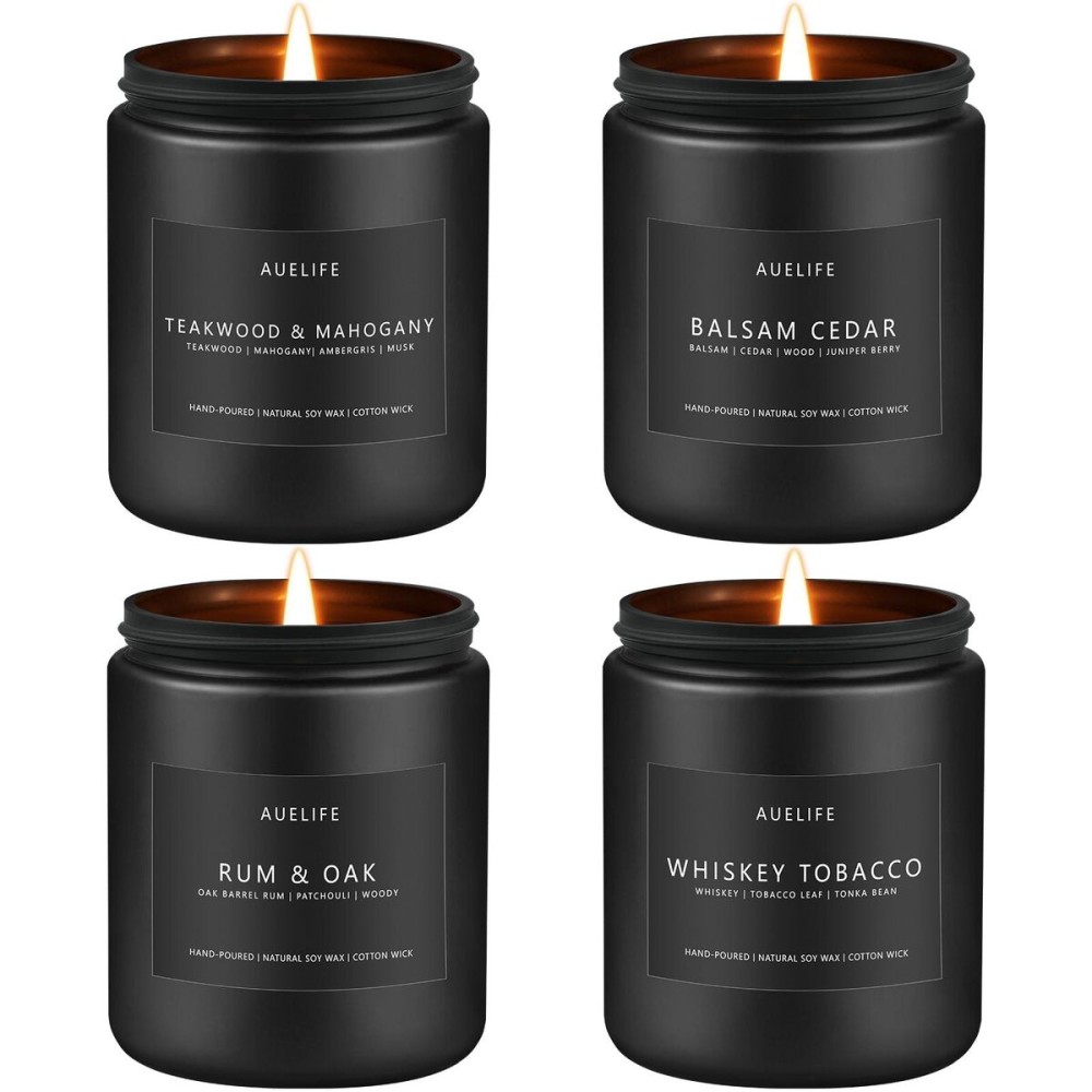 Scented Candles Set | Candle Gifts for Men - Masculine Candle, Soy Candles for Home Scented - 4 Pack Aromatherapy Gifts - Scents of Teakwood & Mahogany/Whiskey Tobacco/Rum & Oak/Cedar Scented Candles Set | Candle Gifts for Men - Masculine Candle, Soy Candles for Home Scented - 4 Pack Aromatherapy Gifts - Scents of Teakwood & Mahogany/Whiskey Tobacco/Rum & Oak/Cedar