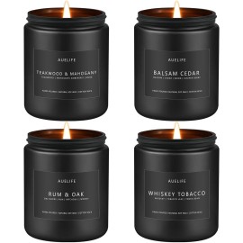 Scented Candles Set | Candle Gifts for Men - Masculine Candle, Soy Candles for Home Scented - 4 Pack Aromatherapy Gifts - Scents of Teakwood & Mahogany/Whiskey Tobacco/Rum & Oak/Cedar