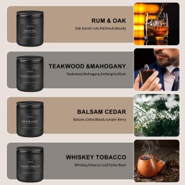 Scented Candles Set | Candle Gifts for Men - Masculine Candle, Soy Candles for Home Scented - 4 Pack Aromatherapy Gifts - Scents of Teakwood & Mahogany/Whiskey Tobacco/Rum & Oak/Cedar Scented Candles Set | Candle Gifts for Men - Masculine Candle, Soy Candles for Home Scented - 4 Pack Aromatherapy Gifts - Scents of Teakwood & Mahogany/Whiskey Tobacco/Rum & Oak/Cedar
