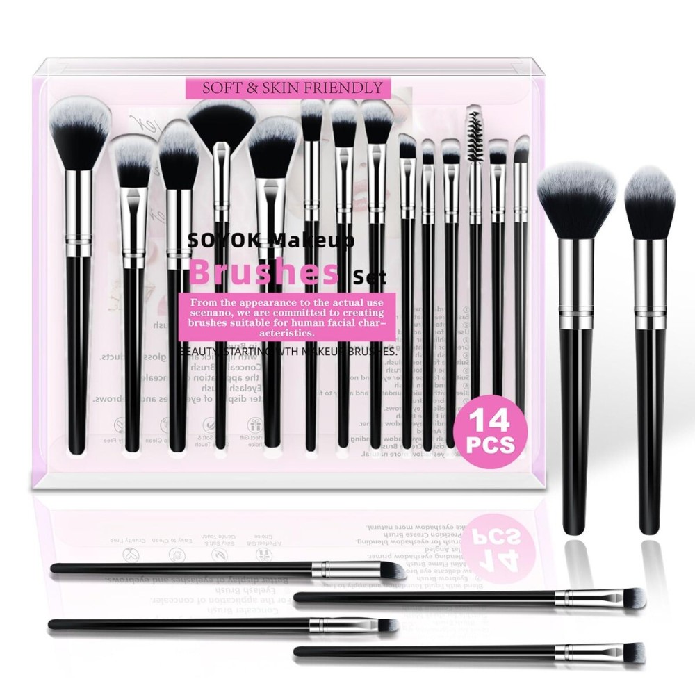 Makeup Brush Set, Premium Synthetic 14 Pcs Makeup Brushes, Travel Makeup Brush Set for Foundation, Concealer, Blush and Eyeshadow Brush(Black) Makeup Brush Set, Premium Synthetic 14 Pcs Makeup Brushes, Travel Makeup Brush Set for Foundation, Concealer, Blush and Eyeshadow Brush(Black)
