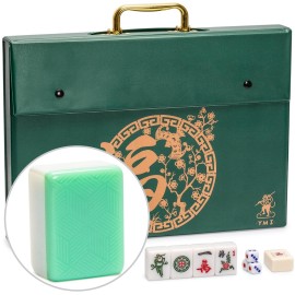 Yellow Mountain Imports Emerald Weave Chinese Mahjong Set, with 146 Large 1.6-Inch Tiles, Green Vinyl Case, Wind Indicator and Dice - for Chinese Style Gameplay Only