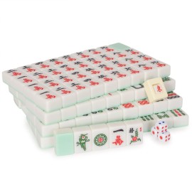 Yellow Mountain Imports Emerald Weave Chinese Mahjong Set, with 146 Large 1.6-Inch Tiles, Green Vinyl Case, Wind Indicator and Dice - for Chinese Style Gameplay Only  Yellow Mountain Imports Emerald Weave Chinese Mahjong Set, with 146 Large 1.6-Inch Tiles, Green Vinyl Case, Wind Indicator and Dice - for Chinese Style Gameplay Only