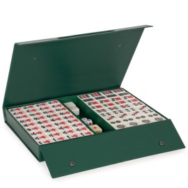 Yellow Mountain Imports Emerald Weave Chinese Mahjong Set, with 146 Large 1.6-Inch Tiles, Green Vinyl Case, Wind Indicator and Dice - for Chinese Style Gameplay Only  Yellow Mountain Imports Emerald Weave Chinese Mahjong Set, with 146 Large 1.6-Inch Tiles, Green Vinyl Case, Wind Indicator and Dice - for Chinese Style Gameplay Only