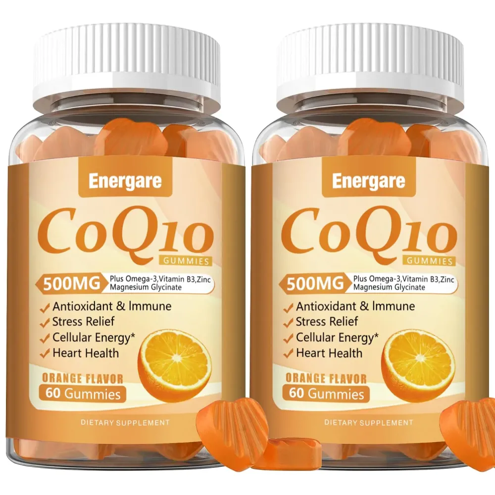 Energare 2 Pack CoQ10 500MG Gummies - 3X Better Absorption Coenzyme Q10 Supplements - Plus Omega-3, Magnesium, Vitamin B3 & Zinc for Heart Health, Cellular Energy & Antioxidant, Vegan, Non-GMO 120 Ct Energare 2 Pack CoQ10 500MG Gummies - 3X Better Absorption Coenzyme Q10 Supplements - Plus Omega-3, Magnesium, Vitamin B3 & Zinc for Heart Health, Cellular Energy & Antioxidant, Vegan, Non-GMO 120 Ct