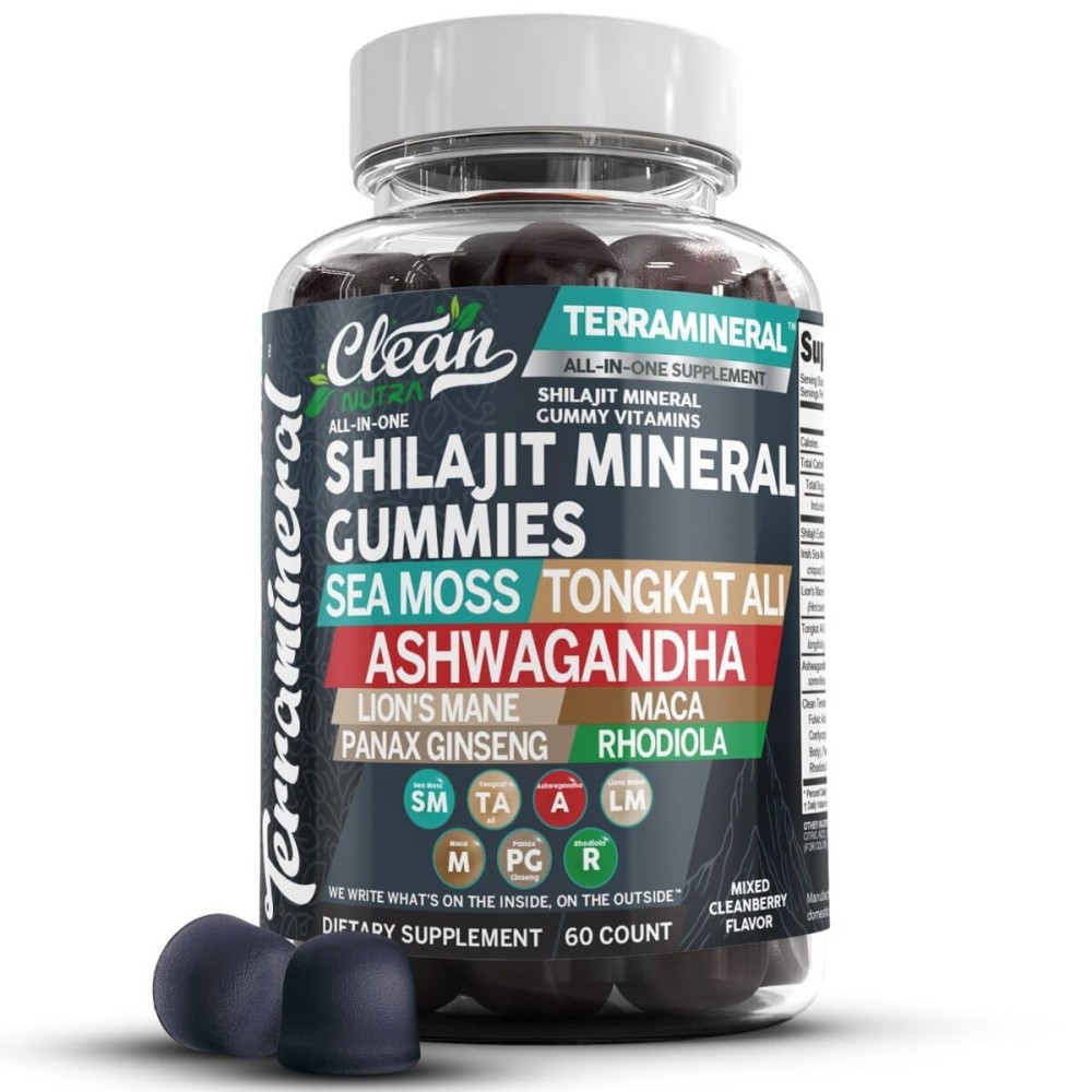 Terramineral Shilajit Gummies with Irish Sea Moss Tongkat Ali Ashwagandha Lion\'s Mane MACA Panax Ginseng Rhodiola & Cordyceps by Clean Nutra (1) Terramineral Shilajit Gummies with Irish Sea Moss Tongkat Ali Ashwagandha Lion\'s Mane MACA Panax Ginseng Rhodiola & Cordyceps by Clean Nutra (1)