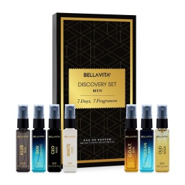 BellaVita Luxury Discovery Set Mens Perfumes (7x8ml) | Mini Perfume Gift Set for Men with Bergamot, OUD & Patchouli Oriented | Compact Long-Lasting Oud Colognes for Men | Cruelty Free Fragrance