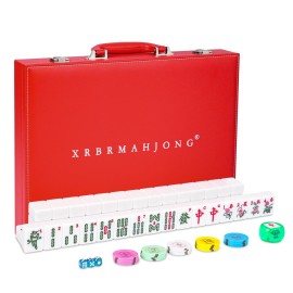XRBR Chinese Mahjong Set, 146 Numbered Melamine 1.6 (40 mm), Large Size Complete Mah jongg Set with Carrying Travel Case (White Jade Color)