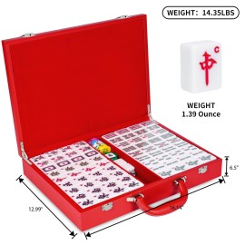 XRBR Chinese Mahjong Set, 146 Numbered Melamine 1.6 (40 mm), Large Size Complete Mah jongg Set with Carrying Travel Case (White Jade Color)
