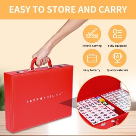 XRBR Chinese Mahjong Set, 146 Numbered Melamine 1.6 (40 mm), Large Size Complete Mah jongg Set with Carrying Travel Case (White Jade Color)