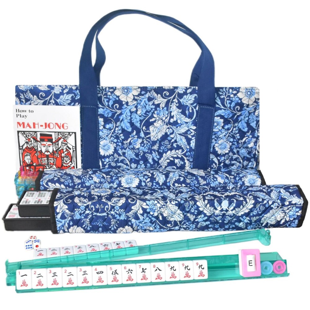 TrendyMate American Mahjong Set,166 Premium White Tiles,4 All-in-One Mahjong Racks/Pushers,Complete Western Mahjong with Soft Blue Printed Carrying Bag TrendyMate American Mahjong Set,166 Premium White Tiles,4 All-in-One Mahjong Racks/Pushers,Complete Western Mahjong with Soft Blue Printed Carrying Bag
