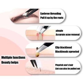 [9+1 PCS] Tweezers Kit, Tweezer for Women Facial Hair, Professional Tweezers Set, Eyebrow Tweezer, Professional Stainless Steel Eyebrow for Women &Men,Black And Pink Beauty Sets.