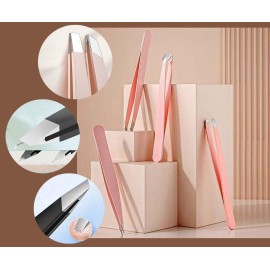 [9+1 PCS] Tweezers Kit, Tweezer for Women Facial Hair, Professional Tweezers Set, Eyebrow Tweezer, Professional Stainless Steel Eyebrow for Women &Men,Black And Pink Beauty Sets.