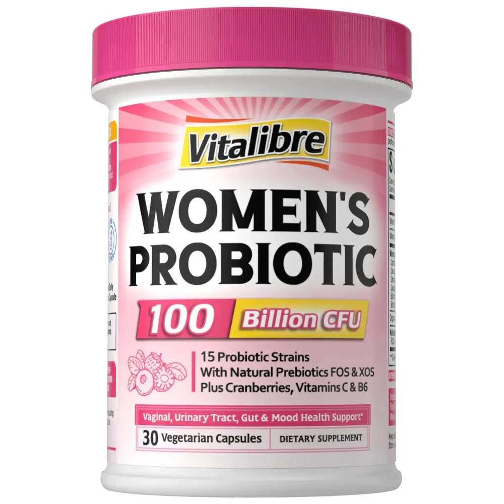 Vitalibre Probiotics for Women 100 Billion CFU 15 Strains, Daily Probiotic & Prebiotic Supplement with Organic Cranberry to Support Vaginal, Digestive, Immune Health, Shelf Stable, 30 Vegan Capsules Vitalibre Probiotics for Women 100 Billion CFU 15 Strains, Daily Probiotic & Prebiotic Supplement with Organic Cranberry to Support Vaginal, Digestive, Immune Health, Shelf Stable, 30 Vegan Capsules