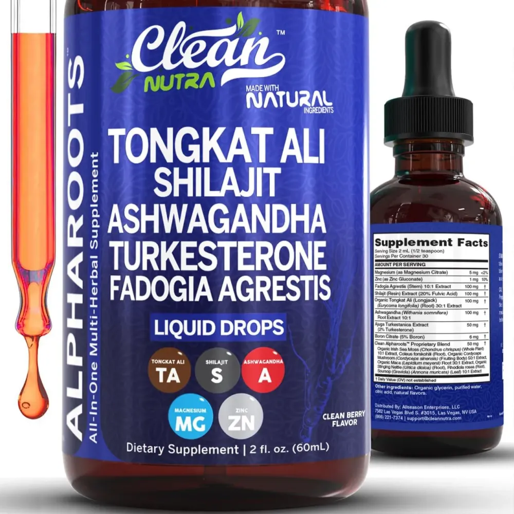 Tongkat Ali Liquid Drops Shilajit, Ashwagandha, Turkesterone, Fadogia Agrestis, Magnesium, Irish Sea Moss, and Zinc Herbal Supplement by Clean Nutra Tongkat Ali Liquid Drops Shilajit, Ashwagandha, Turkesterone, Fadogia Agrestis, Magnesium, Irish Sea Moss, and Zinc Herbal Supplement by Clean Nutra