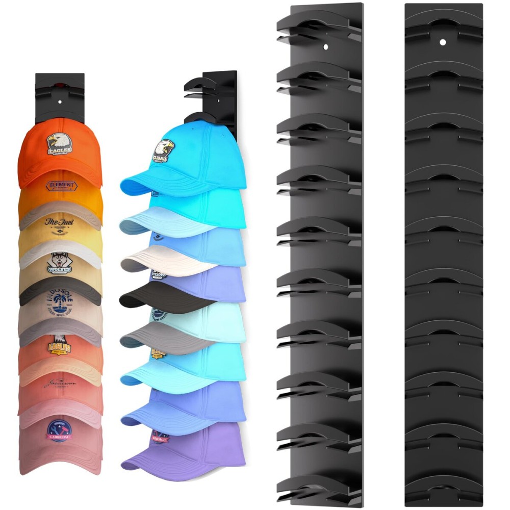 Hat Organizer for Baseball Caps 2Pack, Hat Rack for Wall with Strong Adhesive Hold up to 20 Hats, Hat Hanger Holder Display for Door Closet, Cap Organizer Storage Multilayer Two Mounting Option(Black) Hat Organizer for Baseball Caps 2Pack, Hat Rack for Wall with Strong Adhesive Hold up to 20 Hats, Hat Hanger Holder Display for Door Closet, Cap Organizer Storage Multilayer Two Mounting Option(Black)