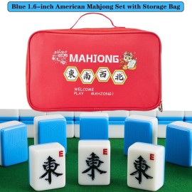YANMEIYA American Mahjong Set 166 Premium Sky Blue Mahjong Tiles Large Mahjong Set 1.6 inches American Mahjong Game Set and A Mahjong Gift Box
