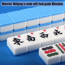 YANMEIYA American Mahjong Set 166 Premium Sky Blue Mahjong Tiles Large Mahjong Set 1.6 inches American Mahjong Game Set and A Mahjong Gift Box
