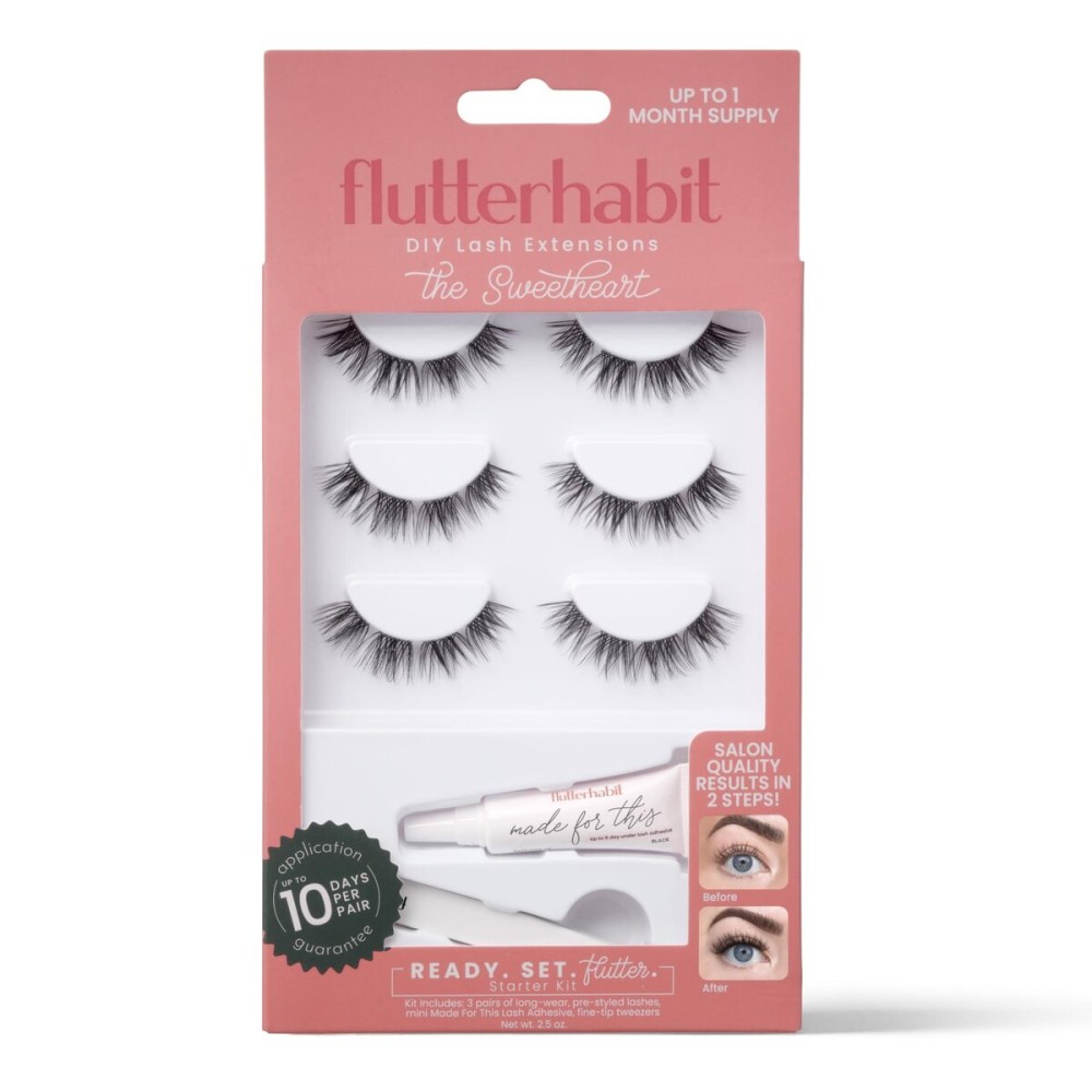 FlutterHabit Sweetheart Ready Set Starter Kit, DIY Eyelash Extensions, Lash Clusters for Women, Professional Quality At Home Eyelash Extension Kit, False Lashes, 3 Lash Sets, Lash Glue Included FlutterHabit Sweetheart Ready Set Starter Kit, DIY Eyelash Extensions, Lash Clusters for Women, Professional Quality At Home Eyelash Extension Kit, False Lashes, 3 Lash Sets, Lash Glue Included