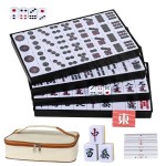 DSNGEZ Japanese Riichi Mahjong Set, White and Yellow, 1.18(30mm) Size Tiles - with East Wind Tile, Set of Scoring Sticks, and Dices, Portable Travel Handbag, Mahjong Table Cover.